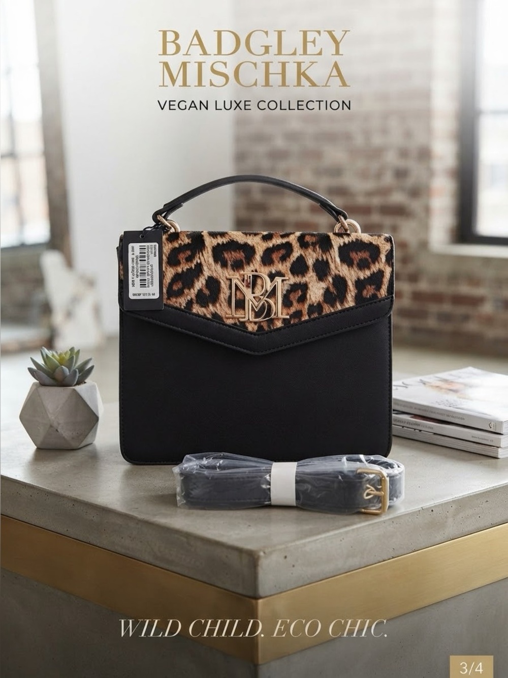 Badgley Mischka Vegan leather leopard print convertible crossbody bag NWT